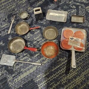 11pc Vtg Mirro Aluminum Toys Cook & Bake Set Like Mothers Pans Bowls Utensils